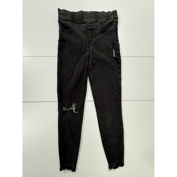 SPANX Distressed Black Washed Denim Jeggings Pull On Skinny Jeans Medium M (224) - Picture 1 of 11